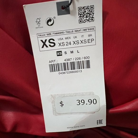 ZARA NWT Medium Faux Leather Knotted Front Mini Skirt Red - Picture 4 of 4